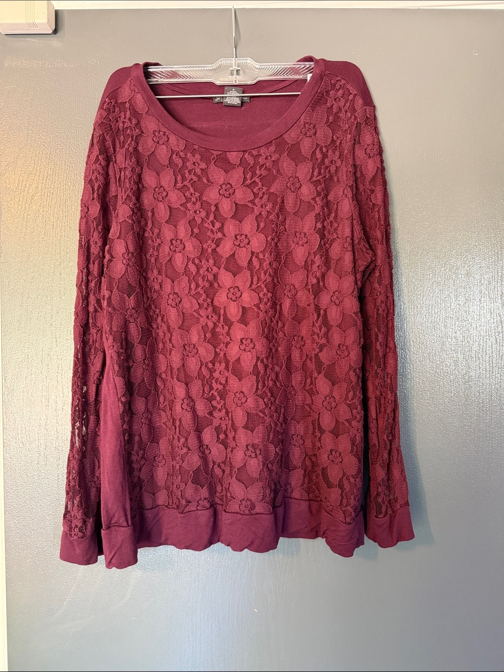 Adrianna Papell Floral Lace Long Sleeve Top - Burgundy